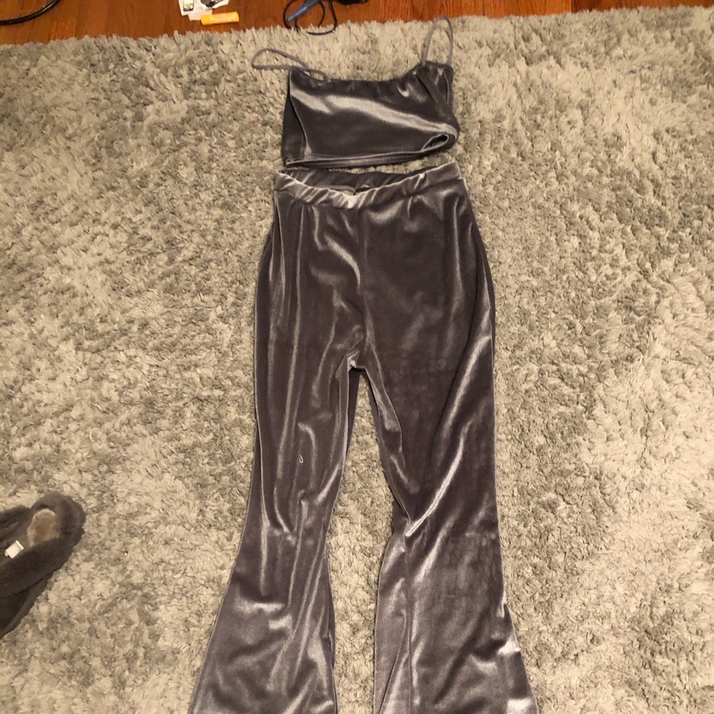 Grey velvet two piece set